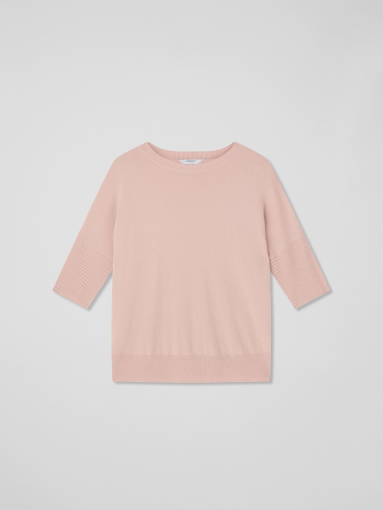 LK Bennett Pink Mara Wool Blend Knitted Drop Sleeve T-Shirt - Image 5 of 5