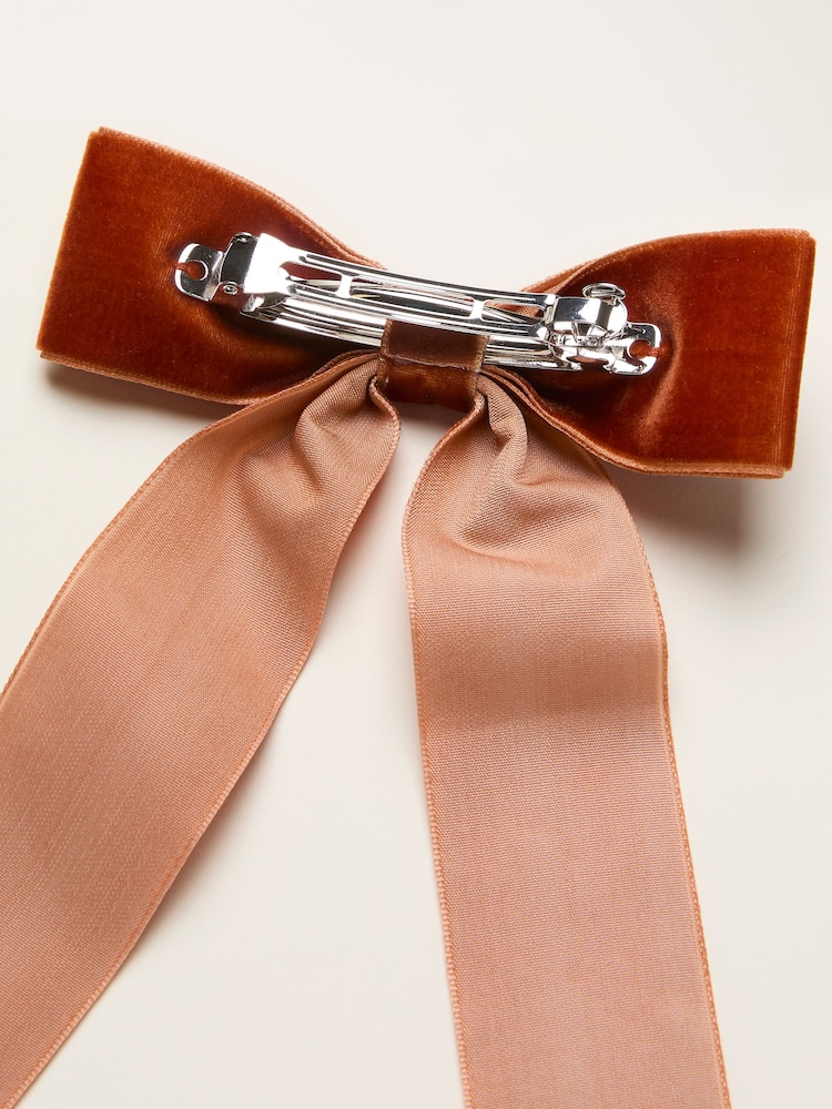 FatFace Burnt Orange Velvet Hair Bow - Image 2 of 2