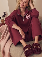 Bath & Body Works Burgundy Red Weekend Borg Mule Slippers - Image 1 of 4