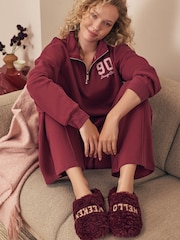 Bath & Body Works Burgundy Red Weekend Borg Mule Slippers - Image 2 of 4