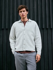 Grey Regular Fit Textured Collared Cardigan with Wool - Image 1 of 12