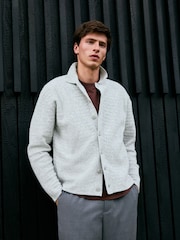 Grey Regular Fit Textured Collared Cardigan with Wool - Image 5 of 12