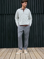 Grey Regular Fit Textured Collared Cardigan with Wool - Image 7 of 12