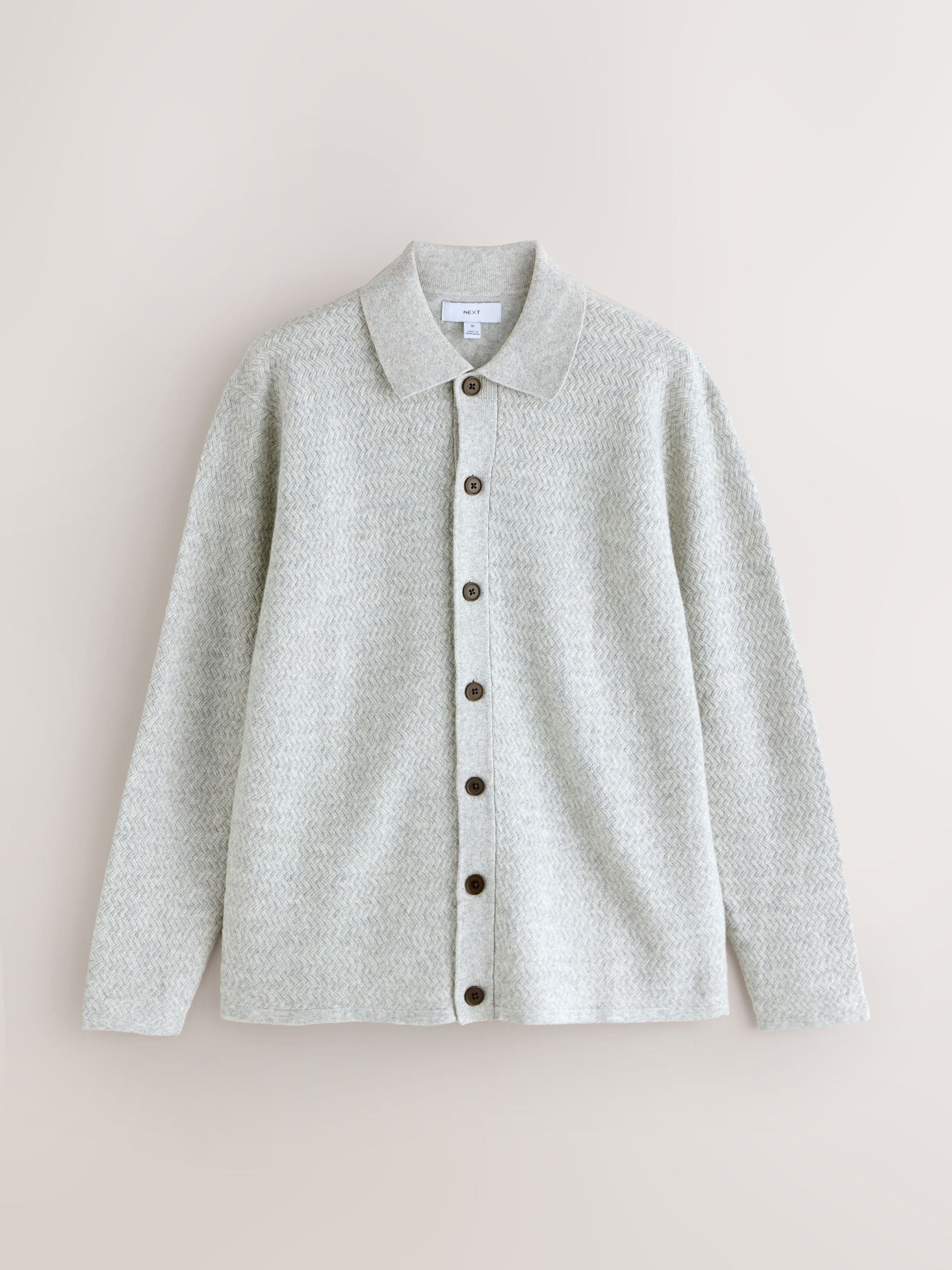 Buy Grey Regular Fit Textured Collared Cardigan with Wool from
