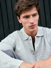 Grey Regular Fit Textured Collared Cardigan with Wool - Image 8 of 12
