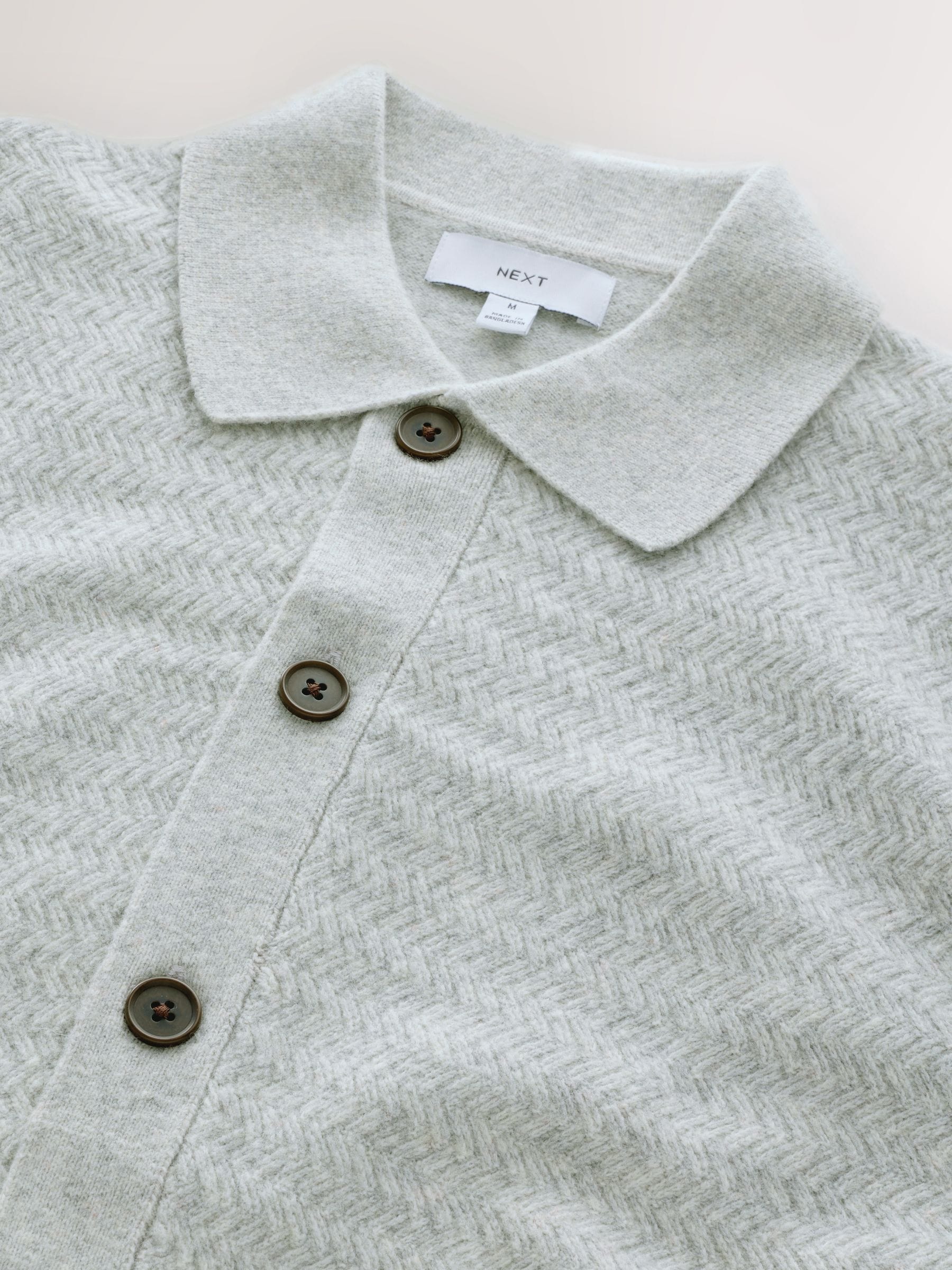 Buy Grey Regular Fit Textured Collared Cardigan with Wool from the