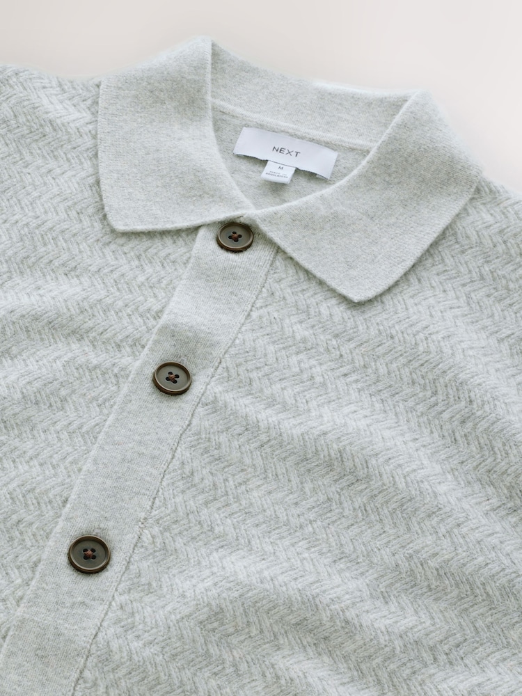 Gris - Cárdigan en mezcla de lana de corte estándar con diseño texturizado con cuello - Imagen 9 de 9
