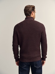 Brown Regular Fit Textured Quarter Zip Neck Jumper - Image 3 of 5