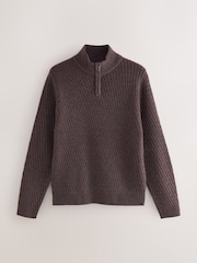 Castanho - Blusa texturizada com decote em um quarto e zíper, corte regular - Imagem 6 de 8