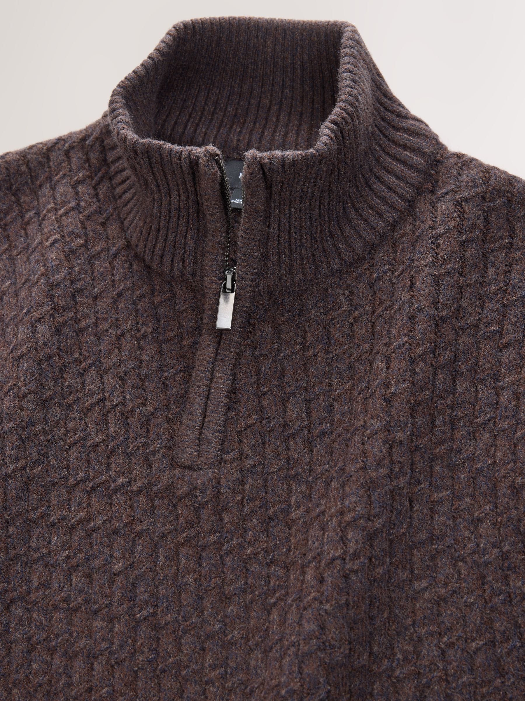 Buy Brown Regular Fit Textured Quarter Zip Neck Jumper from Next