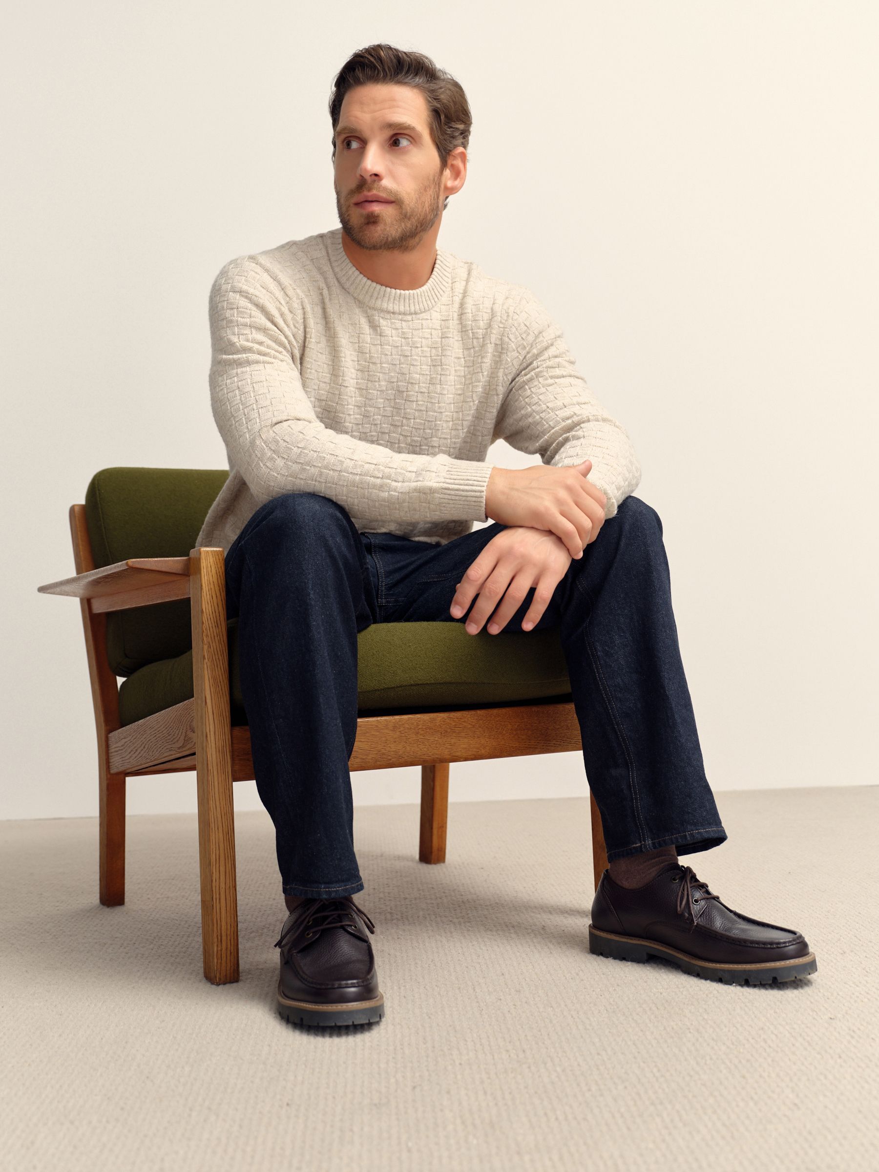 Buy Neutral Regular Fit Textured Crew Neck Knitted Jumper from