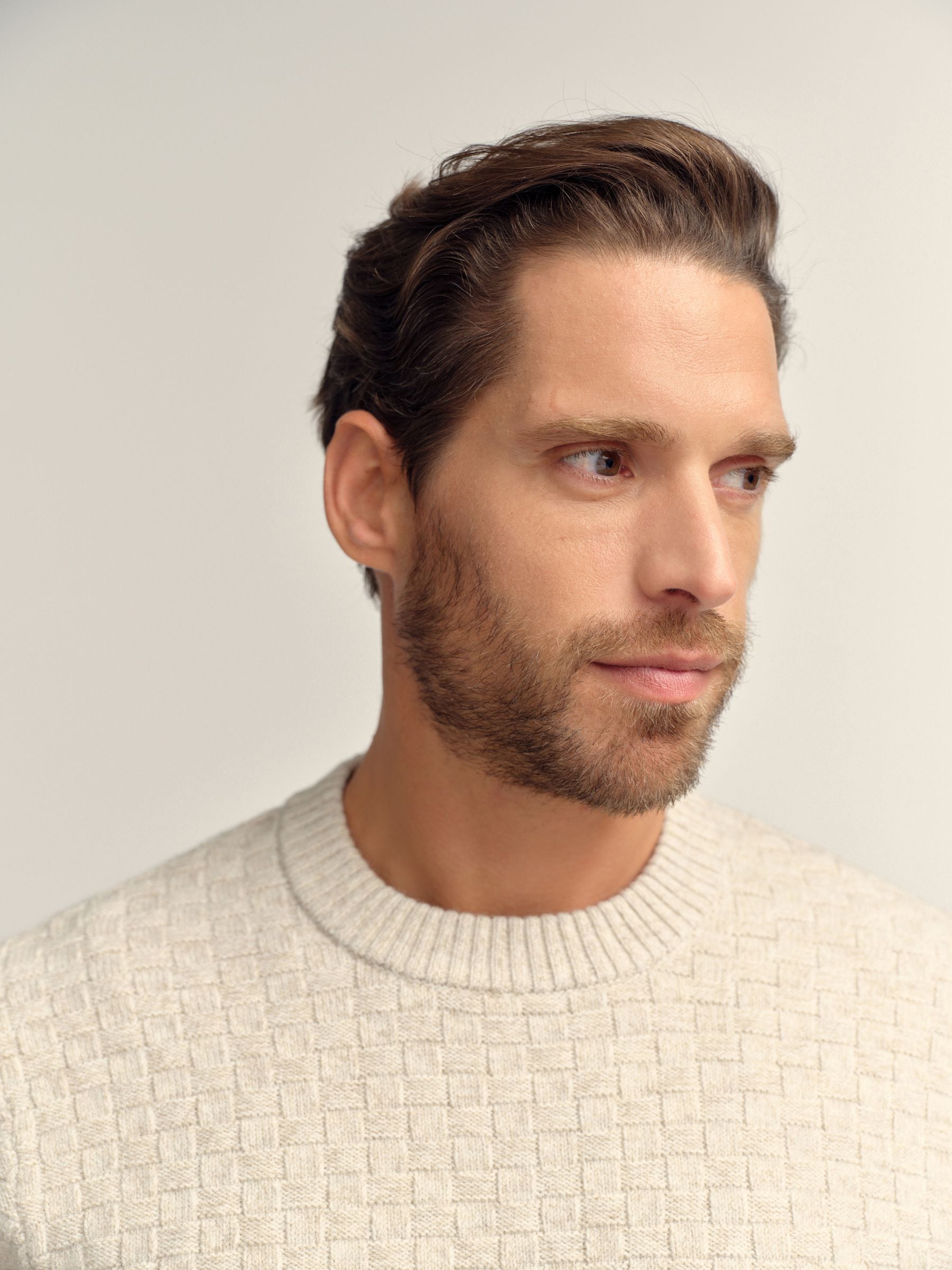 Buy Neutral Regular Fit Textured Crew Neck Knitted Jumper from