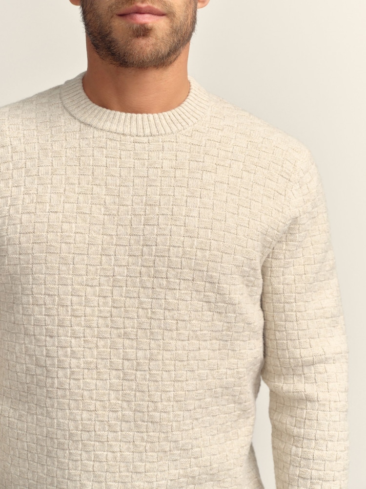 Neutral Regular Fit Textured Crew Neck Knitted Jumper - Image 5 of 5