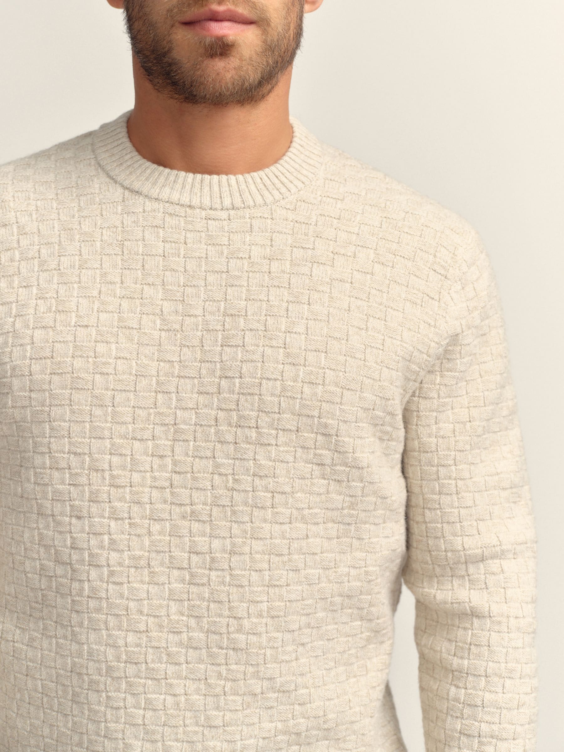 Buy Neutral Regular Fit Textured Crew Neck Knitted Jumper from