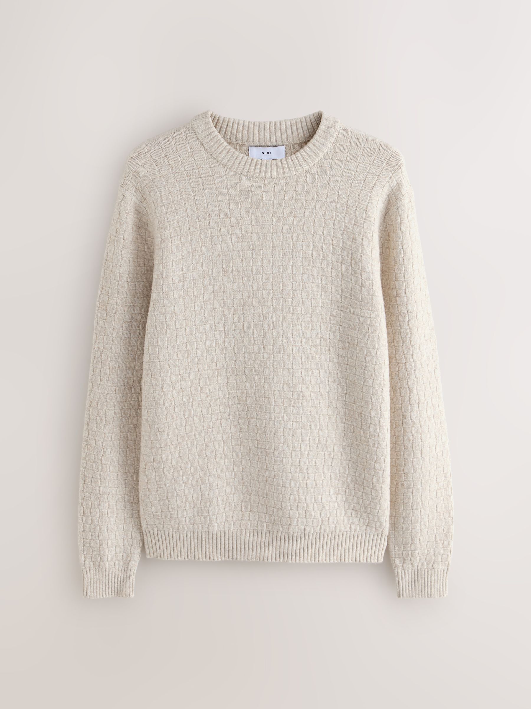 Buy Neutral Regular Fit Textured Crew Neck Knitted Jumper from
