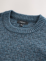 Blue Regular Fit Textured Crew Neck Knitted Jumper - Image 3 of 3
