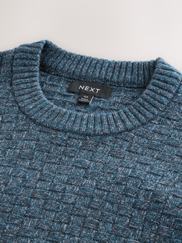 Blue Regular Fit Textured Crew Neck Knitted Jumper - Image 3 of 3