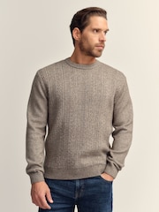 Pedra escura - Regular Fit Cable Knit Crew Neck Jumper with Wool - Imagem 1 de 8