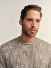 Pedra escura - Regular Fit Cable Knit Crew Neck Jumper with Wool - Imagem 4 de 8