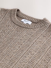 Pedra escura - Regular Fit Cable Knit Crew Neck Jumper with Wool - Imagem 7 de 8