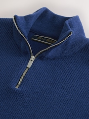 Navy Blue Regular Fit Ribbed Chenille Quarter Zip Jumper - Image 7 of 7