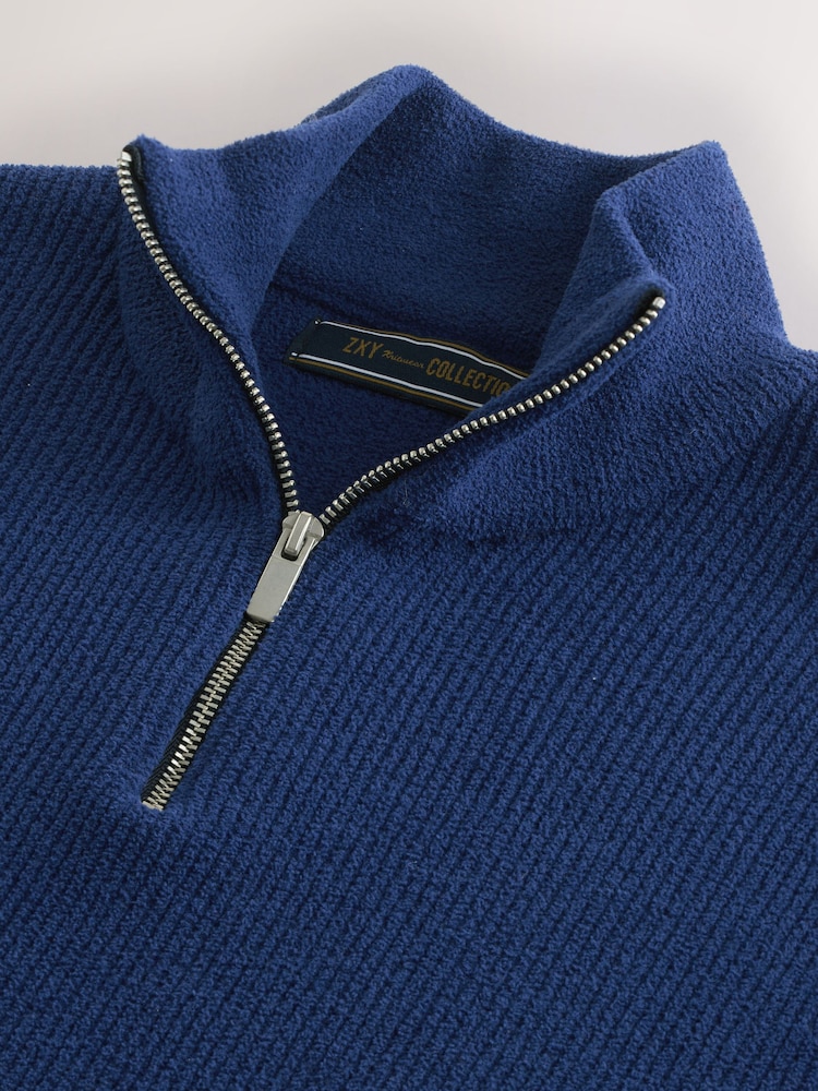 Navy Blue Regular Fit Ribbed Chenille Quarter Zip Jumper - Image 7 of 7