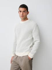 Ecru White Relaxed Fit Waffle Textured Chenille Crew Jumper - Image 1 of 4