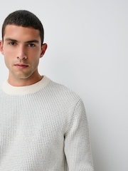 Ecru White Relaxed Fit Waffle Textured Chenille Crew Jumper - Image 4 of 4