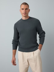Cinza ardósia - Regular Fit Rib Texture Crew Jumper - Imagem 4 de 8