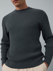 Cinza ardósia - Regular Fit Rib Texture Crew Jumper - Imagem 5 de 8