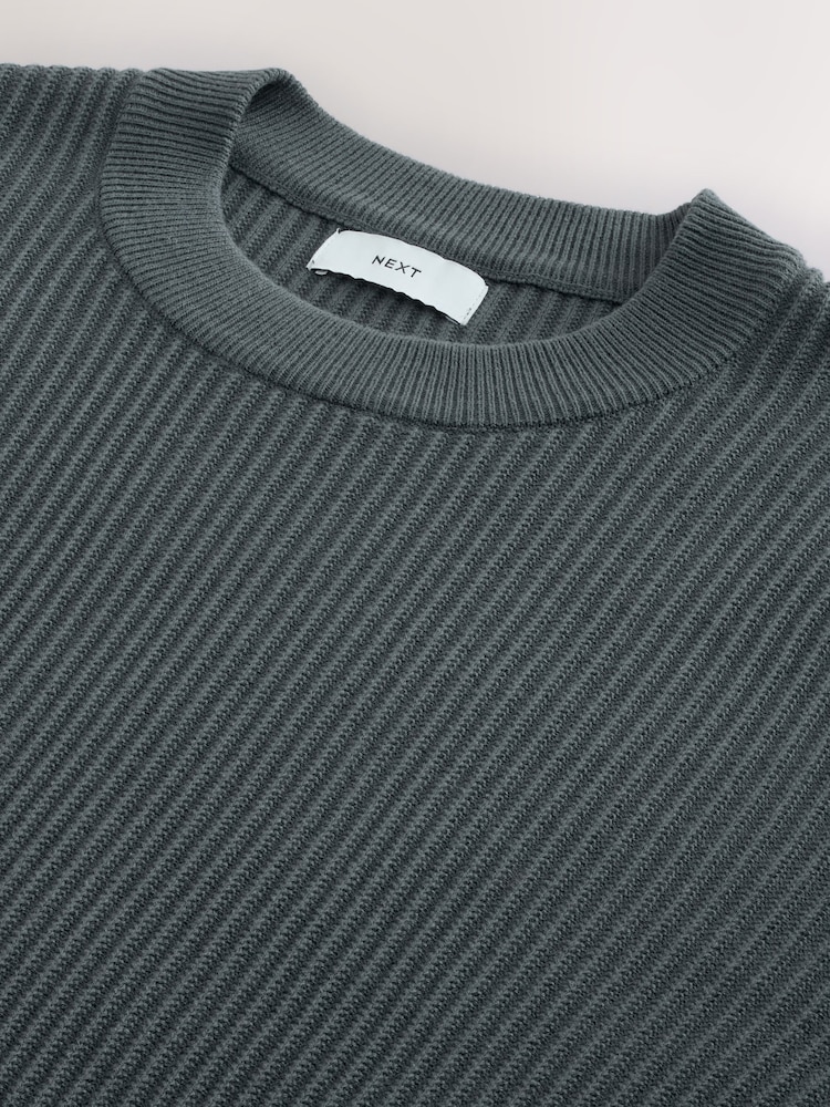 Cinza ardósia - Regular Fit Rib Texture Crew Jumper - Imagem 8 de 8