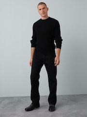 Preto - Regular Fit Rib Texture Crew Jumper - Imagem 2 de 7