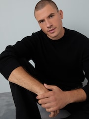 Preto - Regular Fit Rib Texture Crew Jumper - Imagem 4 de 7