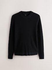 Preto - Regular Fit Rib Texture Crew Jumper - Imagem 5 de 7
