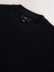Preto - Regular Fit Rib Texture Crew Jumper - Imagem 7 de 7
