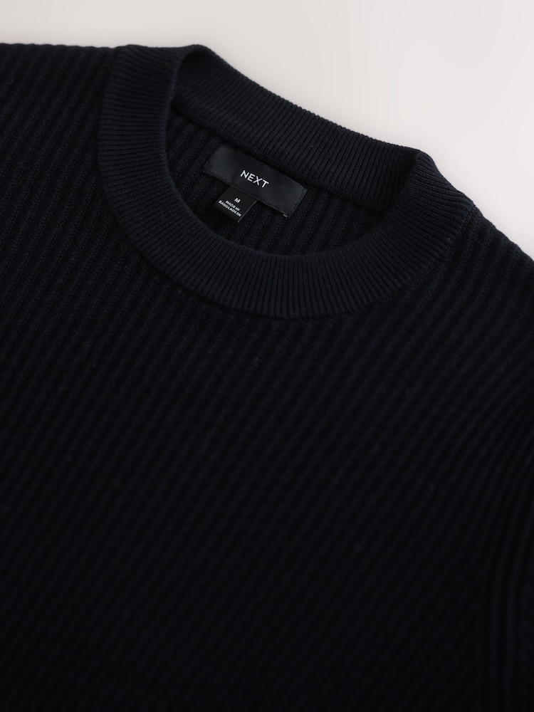 Preto - Regular Fit Rib Texture Crew Jumper - Imagem 7 de 7