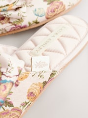 Laura Ashley Champagne Gold Uffington Roses Quilted Mules Slippers - Image 7 of 8