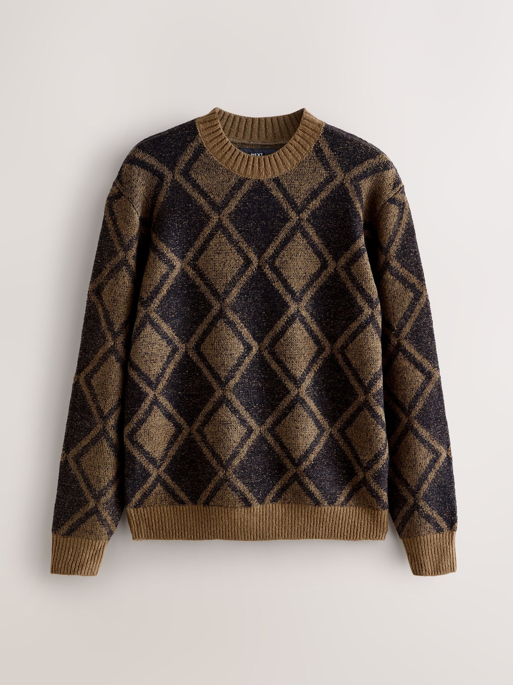 Buy Khaki Green Regular Fit Argyle Pattern Crew Jumper with Wool