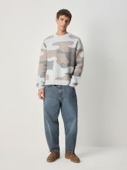 Neutral Relaxed Fit Camo Pattern Crew Neck Jumper with Wool - Image 2 of 7