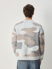 Neutral Relaxed Fit Camo Pattern Crew Neck Jumper with Wool - Image 3 of 7