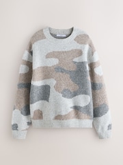 Neutral Relaxed Fit Camo Pattern Crew Neck Jumper with Wool - Image 5 of 7