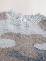 Neutral Relaxed Fit Camo Pattern Crew Neck Jumper with Wool - Image 6 of 7