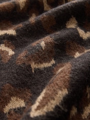 Black/Brown Relaxed Fit Leopard Print Crew Jumper with Wool - Image 7 of 8
