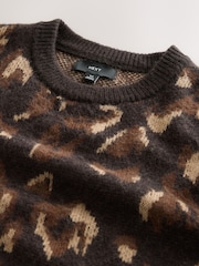 Black/Brown Relaxed Fit Leopard Print Crew Jumper with Wool - Image 8 of 8