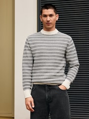 Black/White Regular Fit Striped Crew Neck Jumper with Wool - Image 1 of 7