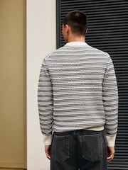 Black/White Regular Fit Striped Crew Neck Jumper with Wool - Image 3 of 7