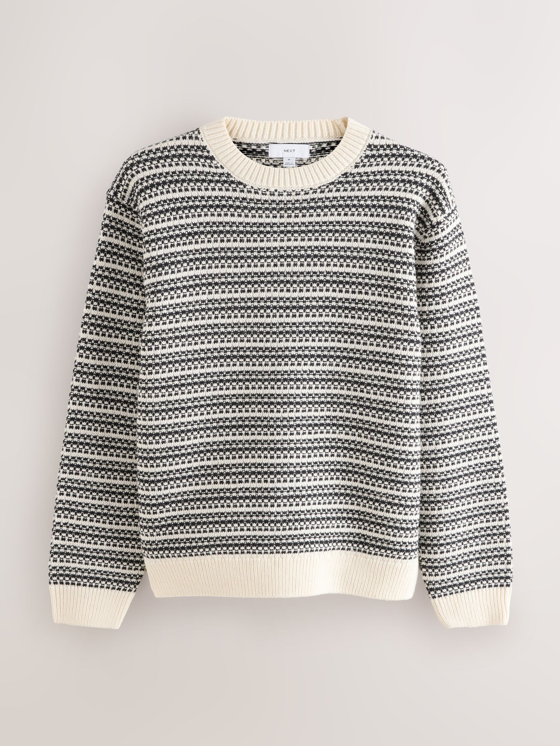 Buy Black/White Regular Fit Striped Crew Neck Jumper with Wool