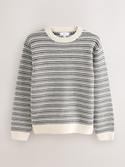 Black/White Regular Fit Striped Crew Neck Jumper with Wool - Image 5 of 7