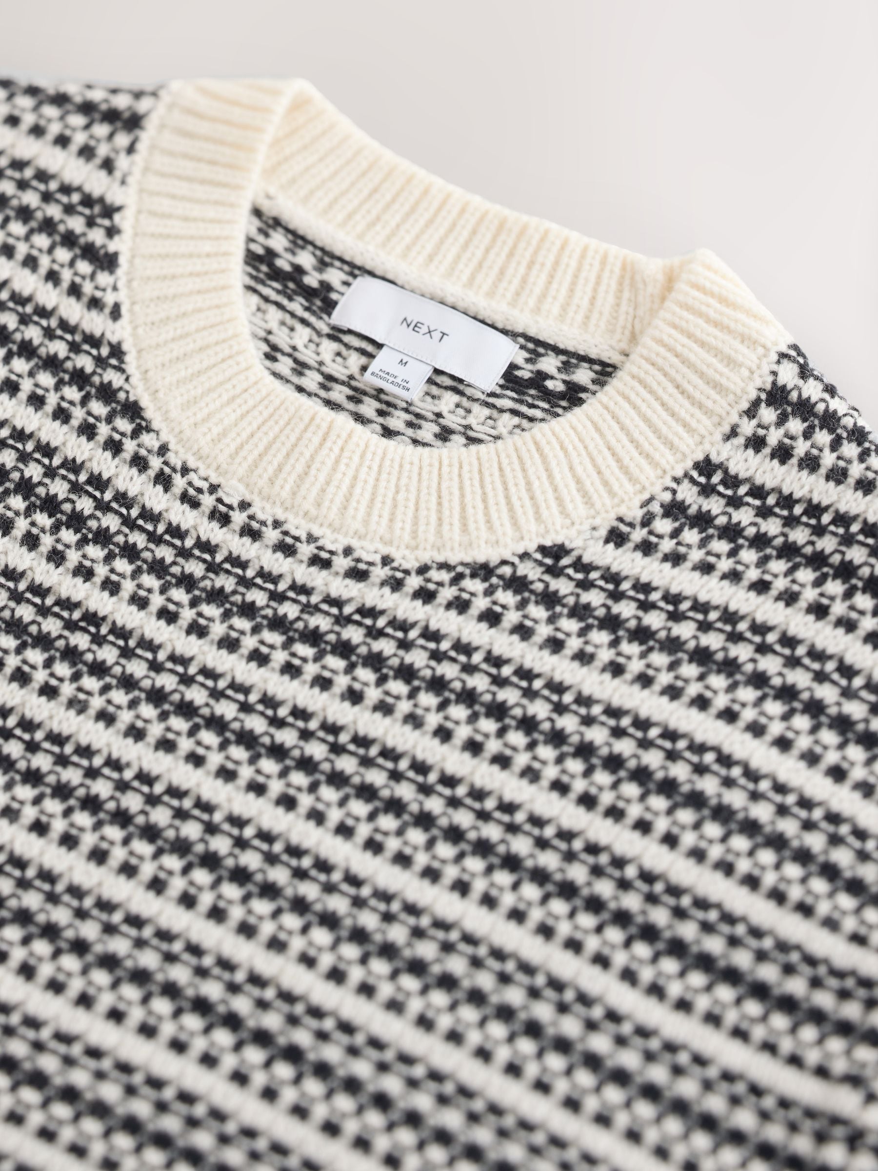 Buy Black/White Regular Fit Striped Crew Neck Jumper with Wool