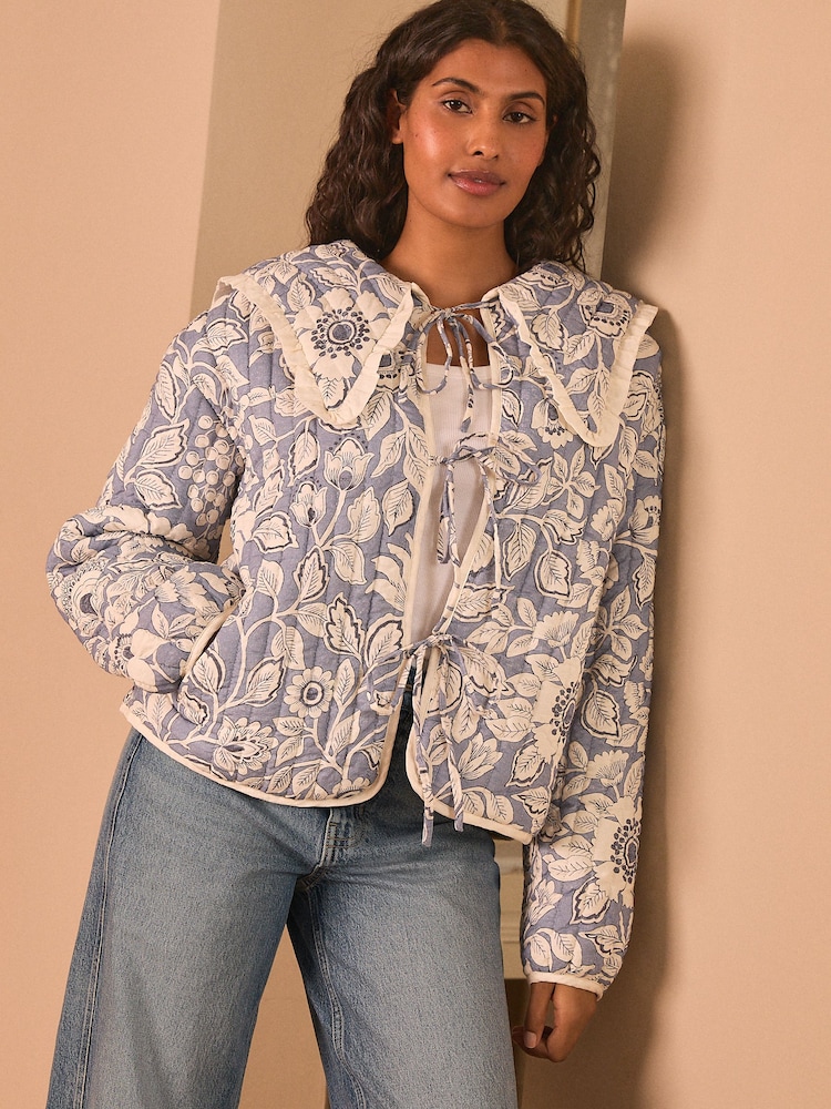 Laura Ashley Blue/Ecru Oastbrook Quilted Jacket With Collar - Image 1 of 7 Laura Ashley Blue/Ecru Oastbrook Quilted Jacket With Collar - Image 1 of 7